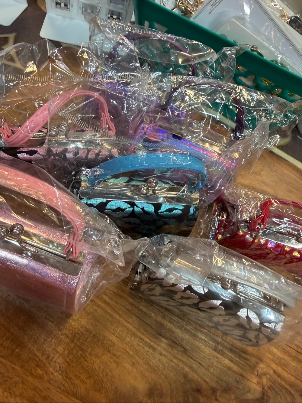 Assorted Metallic Mini Handbags - Pink, Blue, Silver, Red